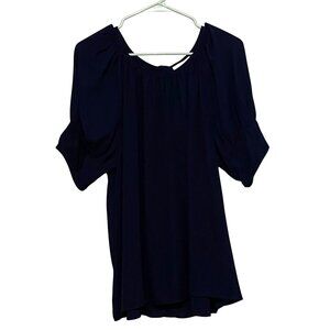 Gibson Latimer Womens Semi Sheer Top L Navy Blue Career Business Office Layering